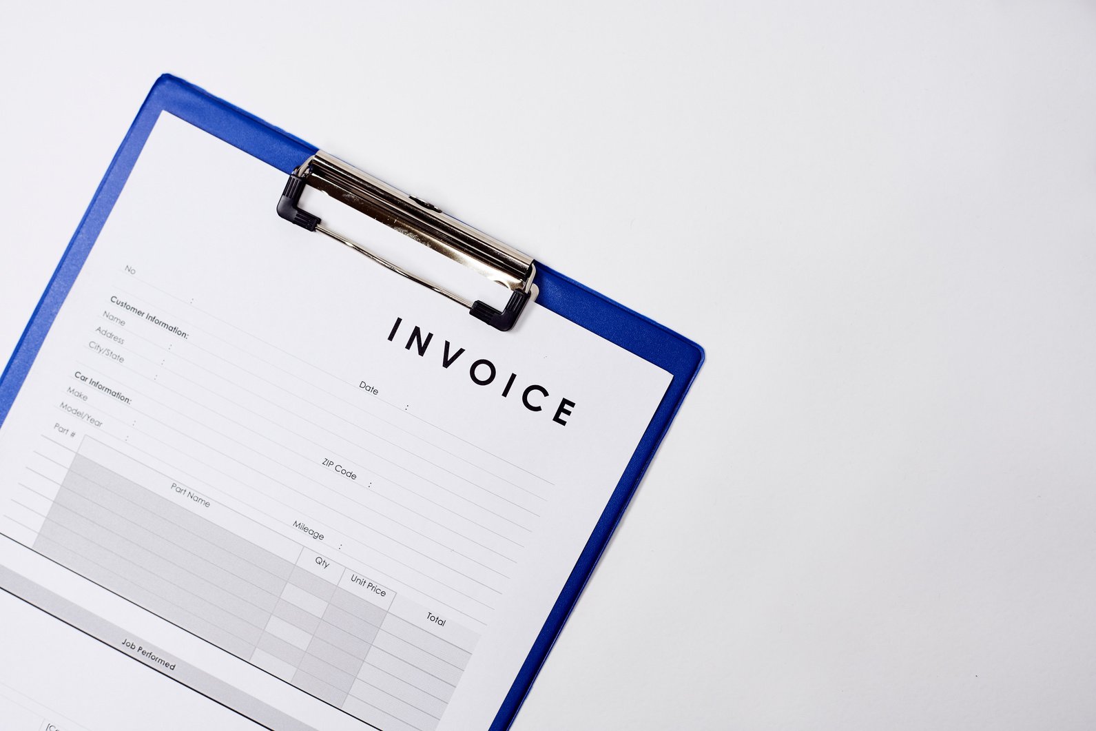 Invoice on White